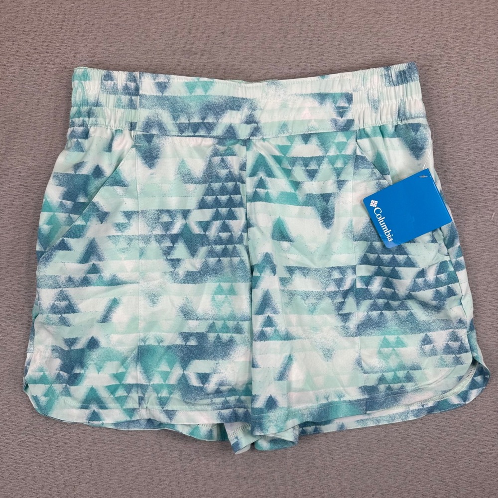 NWT Columbia Active Shorts Womens M Omni-Wick Teal Geometric Print Liner Beach